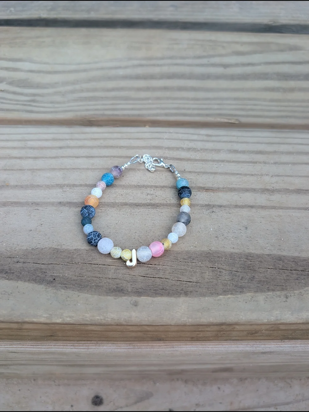 Hand Crafted Multicolor Beaded Bracelet with Gold 'J' Accent